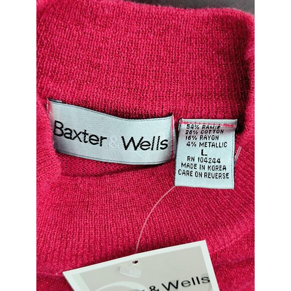Baxter Wells Metallic Thread Sweater Women's Sz L Red Long Sleeve Mock Neck - Picture 6 of 16